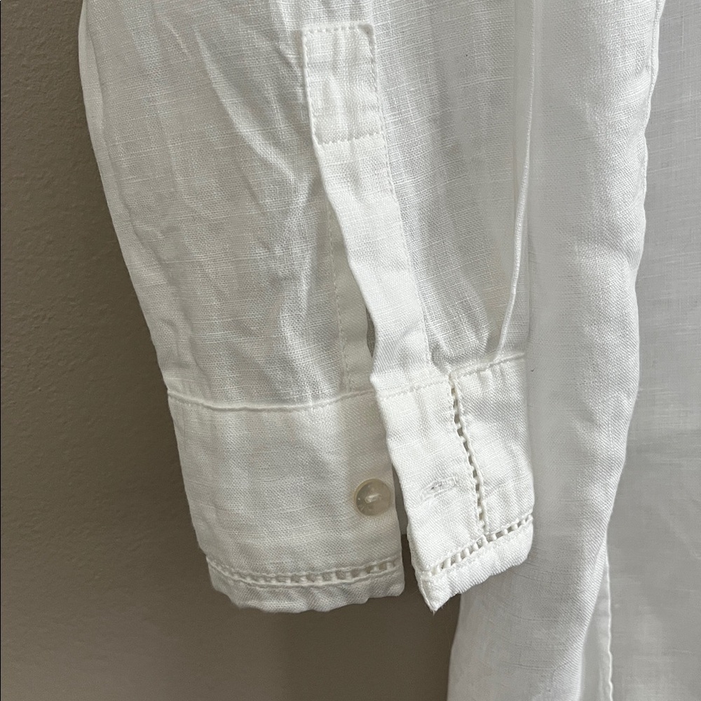 Elie Tahari white linen embroidered button down shirt size medium - Picture 4 of 15